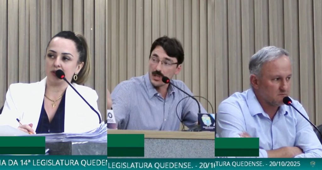 Presidente interina da Câmara, Carlise Priscila, vereador Rodolfo Revers (presidente afastado) e o vereador Adilson Poleze (Colagem)