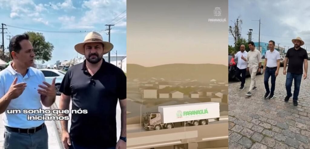 Geraldo Mendes com o prefeito Adriano Ramos e o Secretário de Estado das Cidades, Guto Silva (Colagem/Ascom/GM)