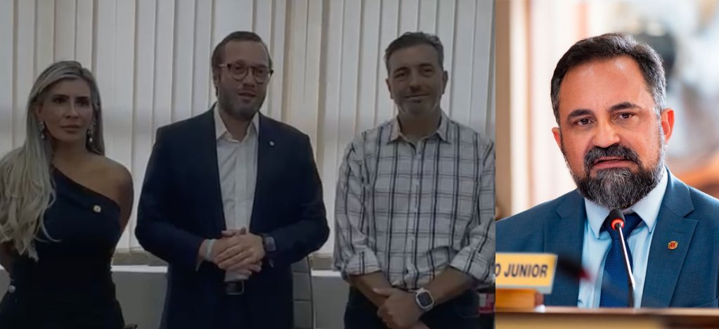 Francischinis assumindo a presidência do PL curitibano e o vereador Olimpio Araujo, ex-presidente do diretório local (Colagem)