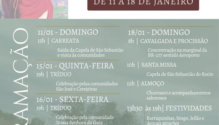 Festa de São Sebastião começa em Guarapuava neste domingo e vai até 18 de janeiro