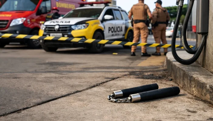 Agressor com nunchaku atinge motorista em posto de combustíveis em Cascavel